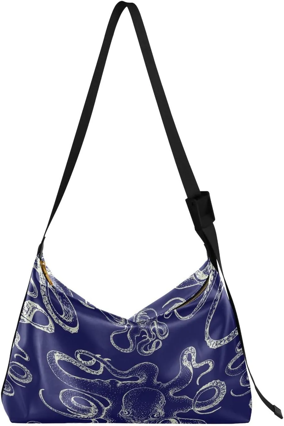 Hand Drawn Octopus Hobo Crossbody Bags for Women Leather Large Shoulder Bag Cross Body Trendy Womens Tote Bags Handbag for Travel Shopping