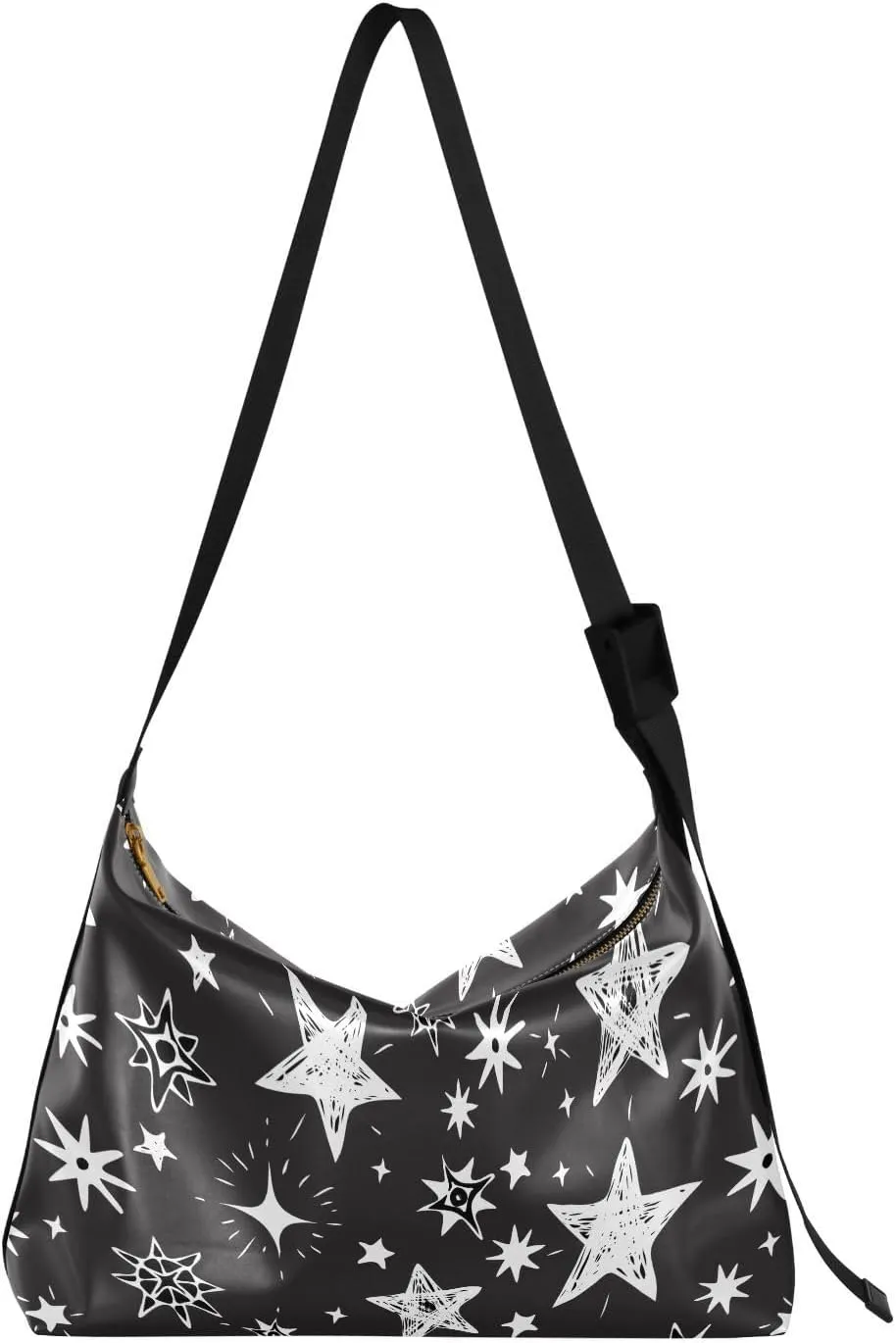 Hand-drawn White Stars Hobo Crossbody Bags for Women Leather Large Shoulder Bag Cross Body Trendy Womens Tote Bags Handbag for Travel Shopping