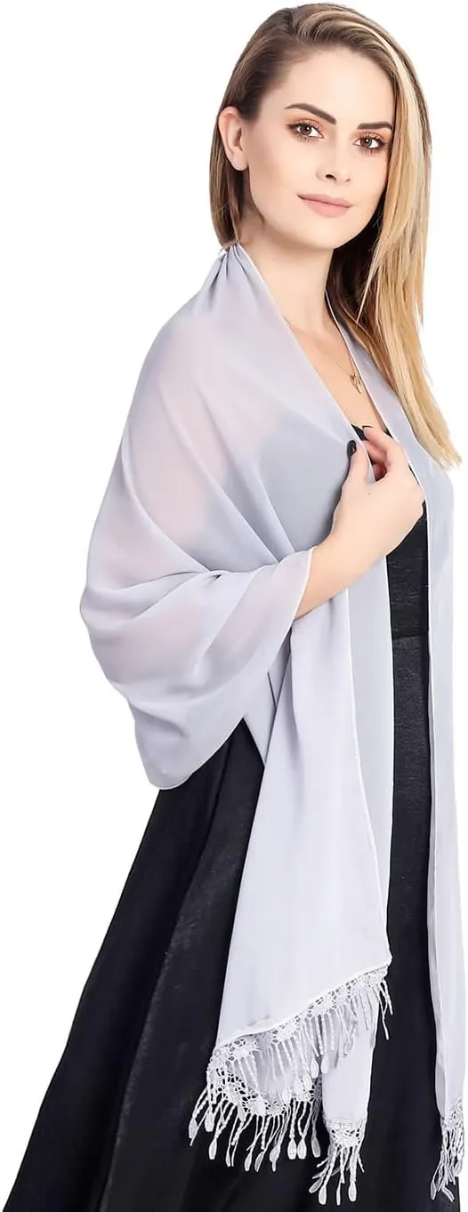HEREAD Chiffon Shawls and Wraps for Evening Dresses Lace Fringe Party Scarf Prom Wedding Accessories for Brides and Women