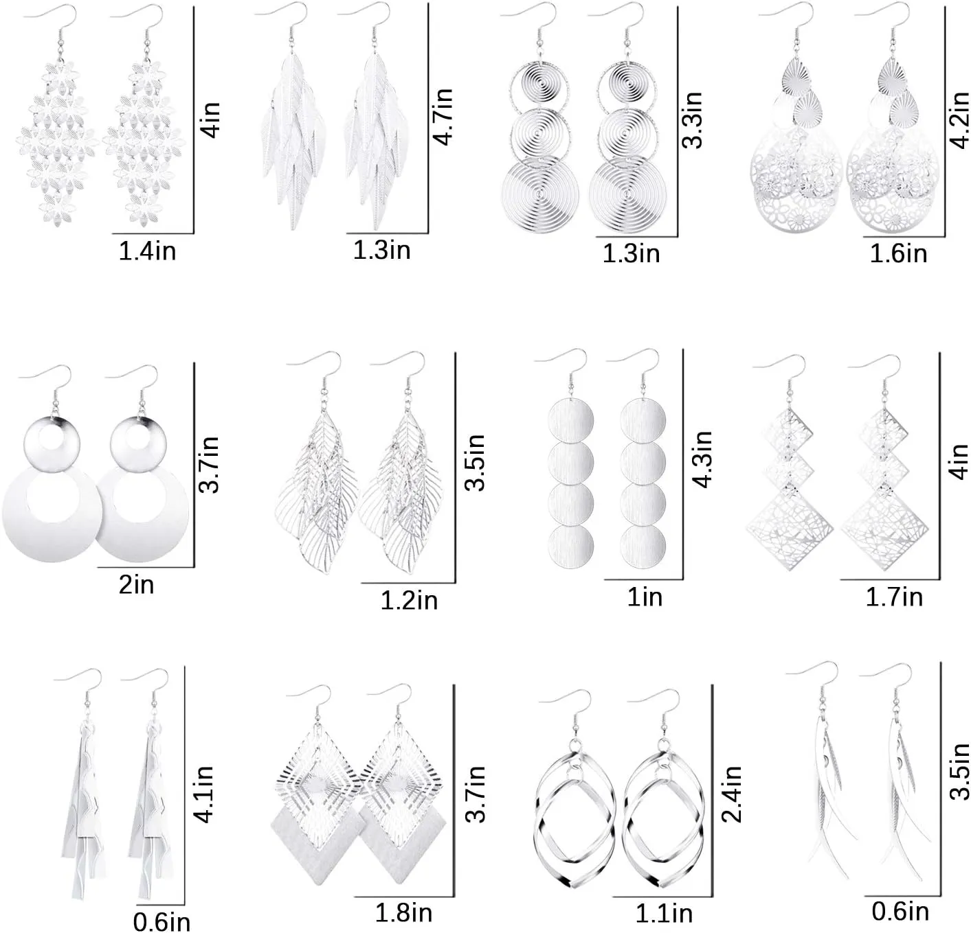 Hicarer 12 Pairs Fashion Jewelry Vintage Statement Drop Dangle Earrings Bohemian Long Fringed Earrings Statement for Women