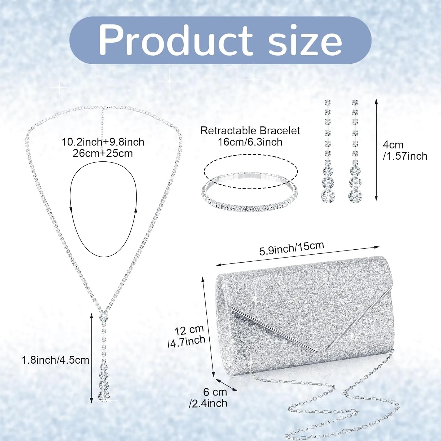 Hicarer 5 Pcs Women Accessories Including Shawls and Wraps, Clutch Purse, Rhinestone Jewelry Sets for Wedding Bridal Party