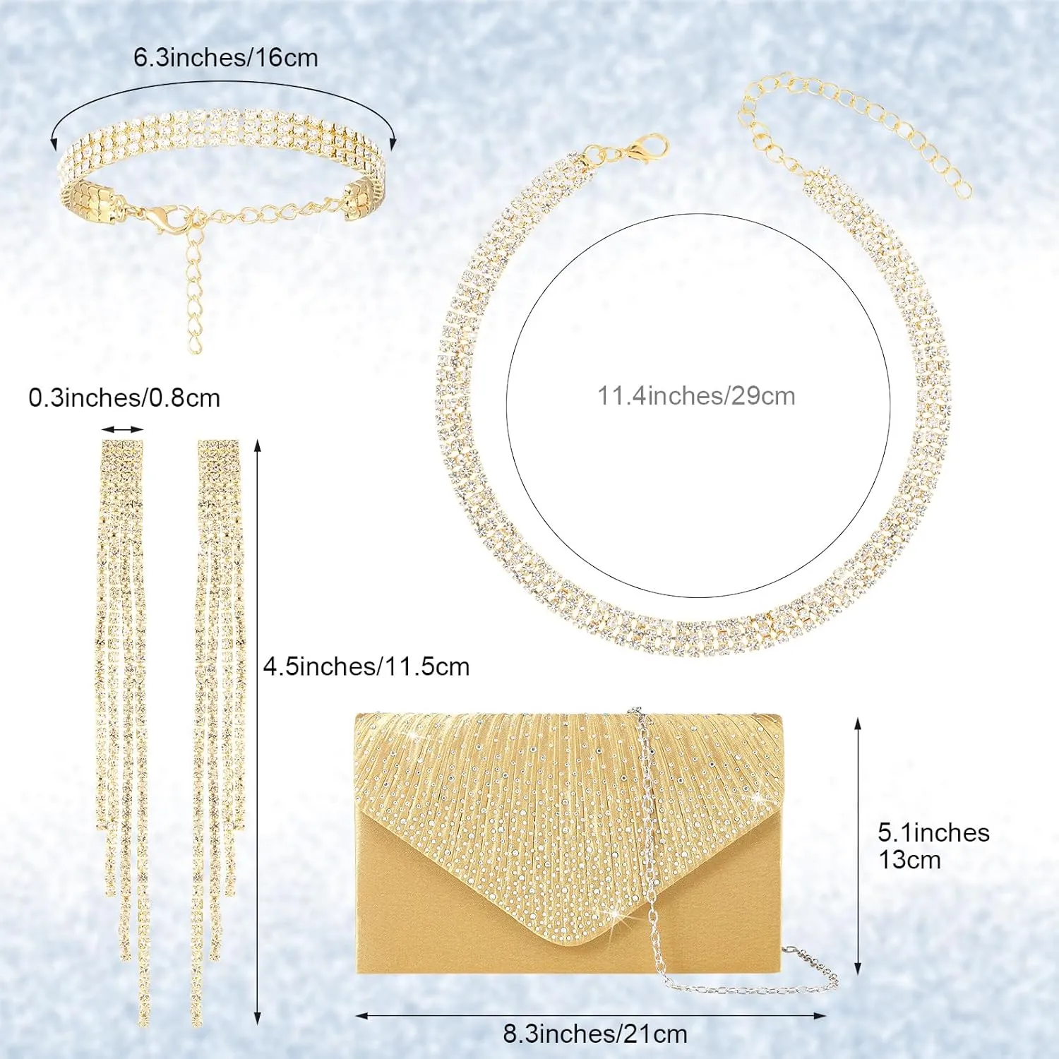Hicarer 5 Pcs Women Accessories Including Shawls and Wraps, Evening Bag Clutch Purses, Rhinestone Jewelry Sets for Wedding