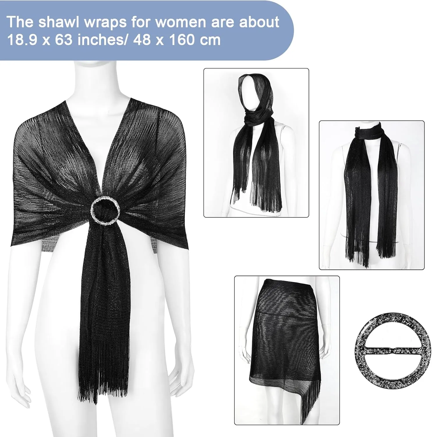 Hicarer 5 Pcs Women Accessories Including Shawls and Wraps, Evening Bag Clutch Purses, Rhinestone Jewelry Sets for Wedding