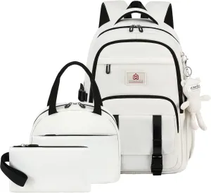 Hidds School Backpack for Teens Girls Women 3 PCS Kids Bookbag Set with Lunch Box College Laptop Backpacks Travel Daypack Bag