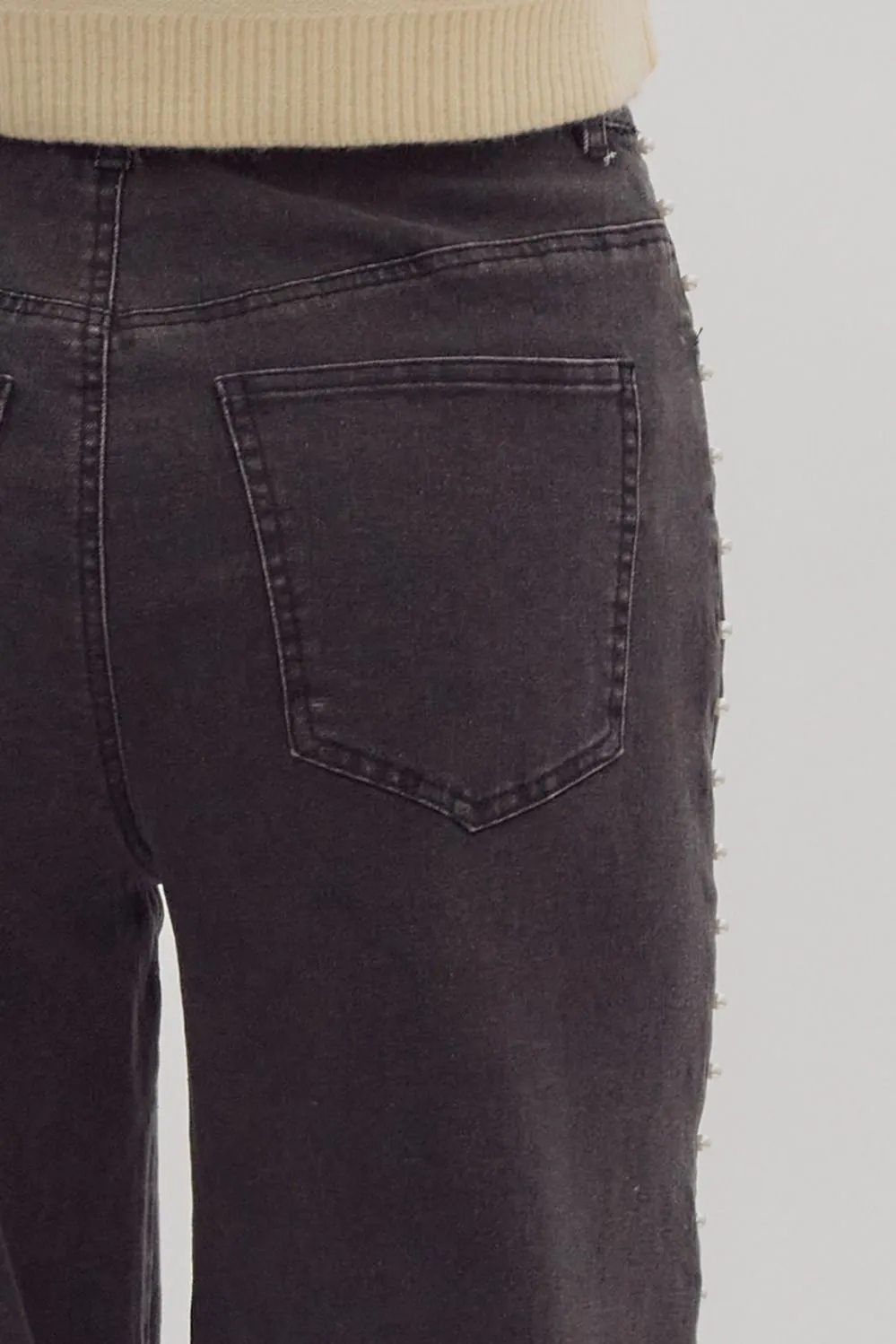 High Waisted Denim Wide Leg Studded Jean