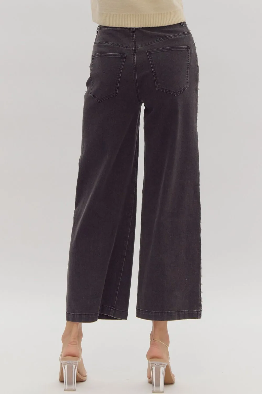 High Waisted Denim Wide Leg Studded Jean