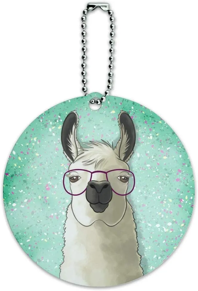 Hip Llama with Glasses Round Luggage ID Tag Card Suitcase Carry-On