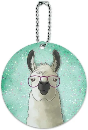 Hip Llama with Glasses Round Luggage ID Tag Card Suitcase Carry-On