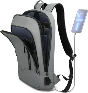 hk Backpack for Men Business Slim Backpack with USB Charger Computer Lightweight Anti-theft Travel Backpacks 15.6 inch Water Resistant Laptop Bag for Work Office College-Grey