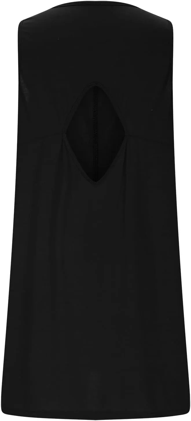 hlysgo A Line Dresses for Women Summer Cutout Back Sleeveless Mini Sundress Casual Loose Fit Coverup Beach Dress with Pocket