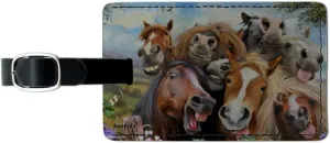 Horses Selfie Rectangle Leather Luggage Card Suitcase Carry-On ID Tag