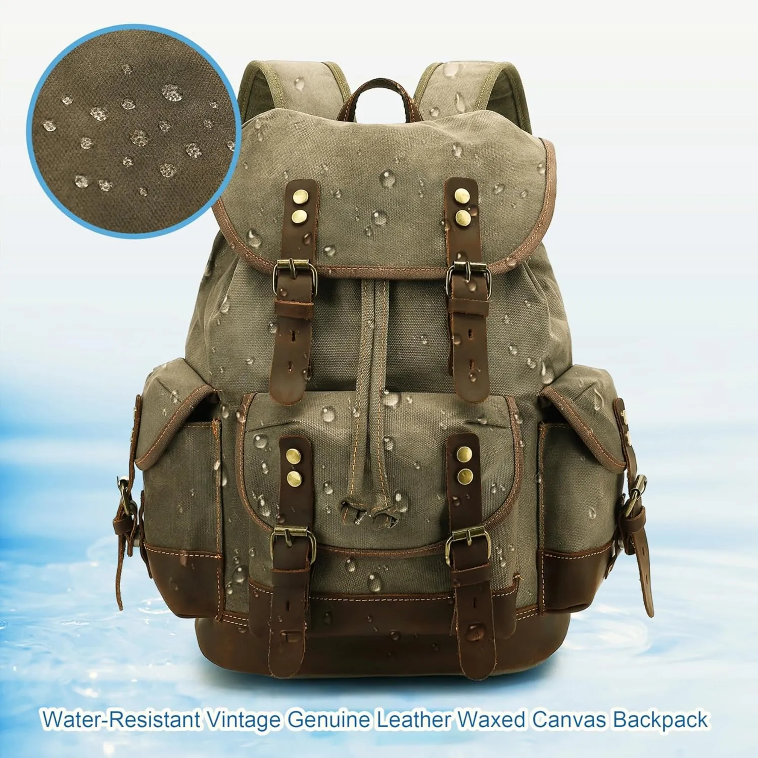 HuaChen Vintage Canvas & Leather Backpack: Spacious Durable Rucksack for Men & Women, Travel, Hiking (M86_Coffee)
