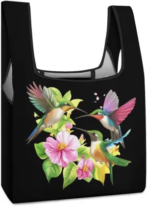Hummingbirds Flowers Print Shopping Bags Reusable Grocery Bag Lightweight Tote Bags Holiday Bags with Handles