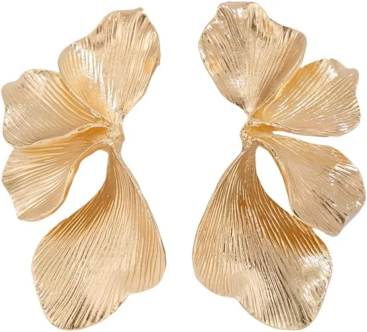 Irregular Petal Earrings for Women Geometric Petal Earring Stainless Steel Unique Statement Flower Earrings Abstract Textured Earring Minimalist Statement Jewelry