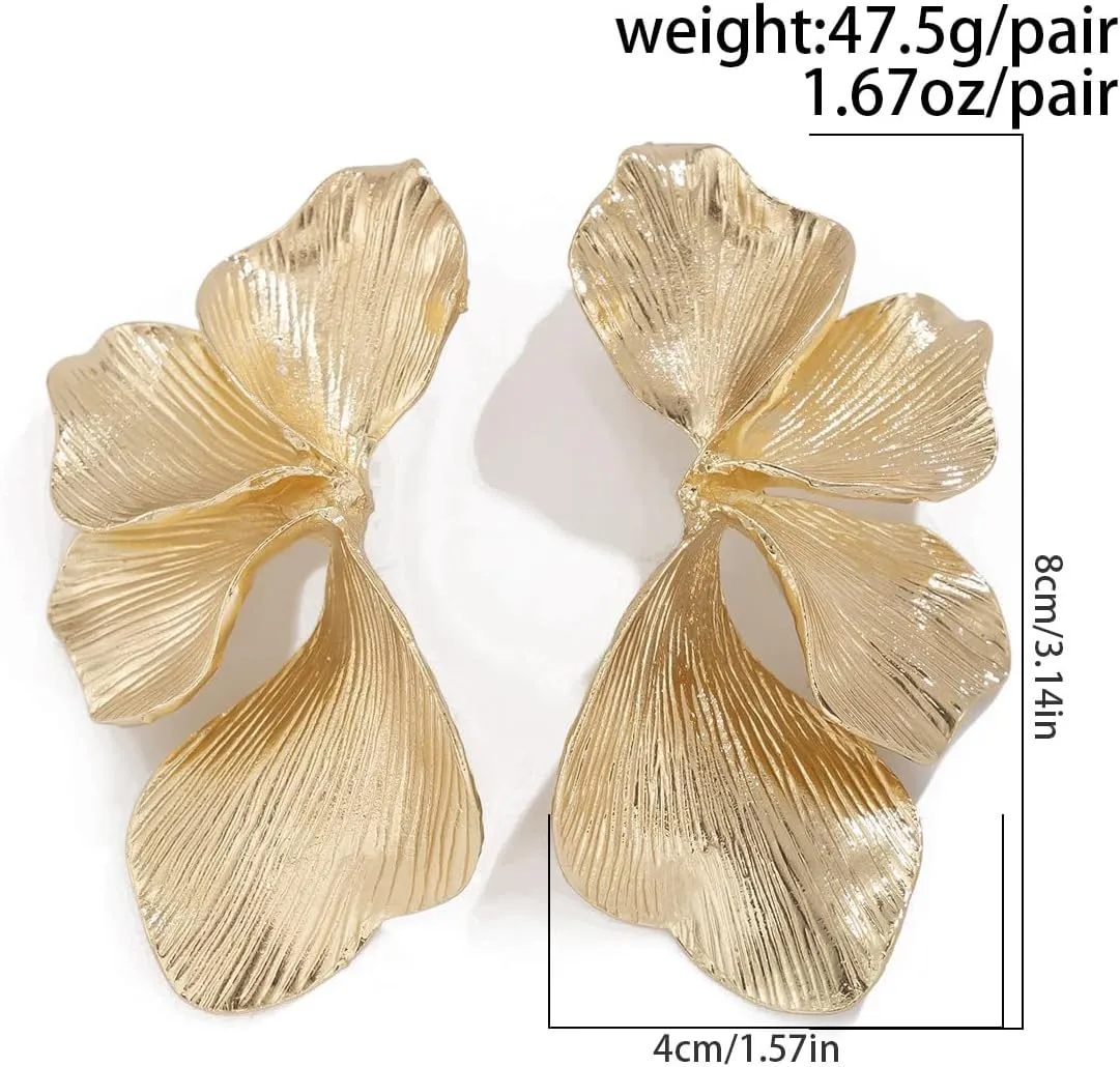 Irregular Petal Earrings for Women Geometric Petal Earring Stainless Steel Unique Statement Flower Earrings Abstract Textured Earring Minimalist Statement Jewelry
