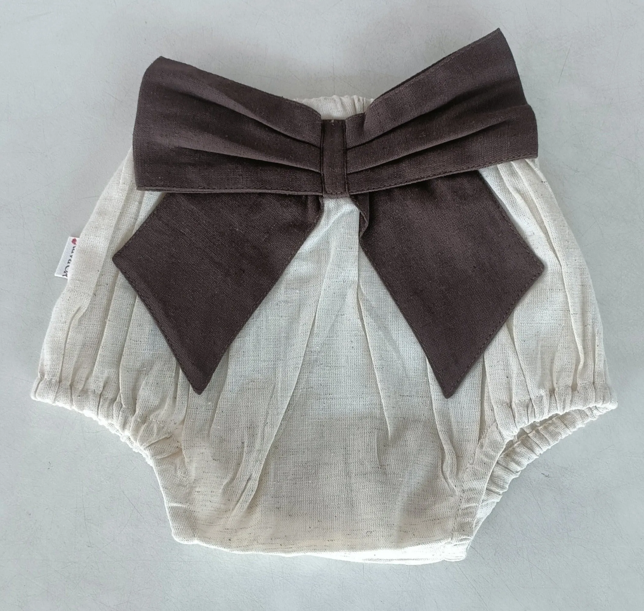 Ivory Diaper Cover With Brown Bows