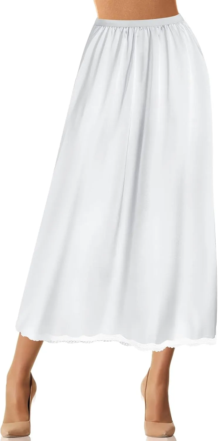 Jadive Women's Satin Half Slip Lace Long Underskirt Skirt Slip Long Slips for Dresses Lingerie Skirt