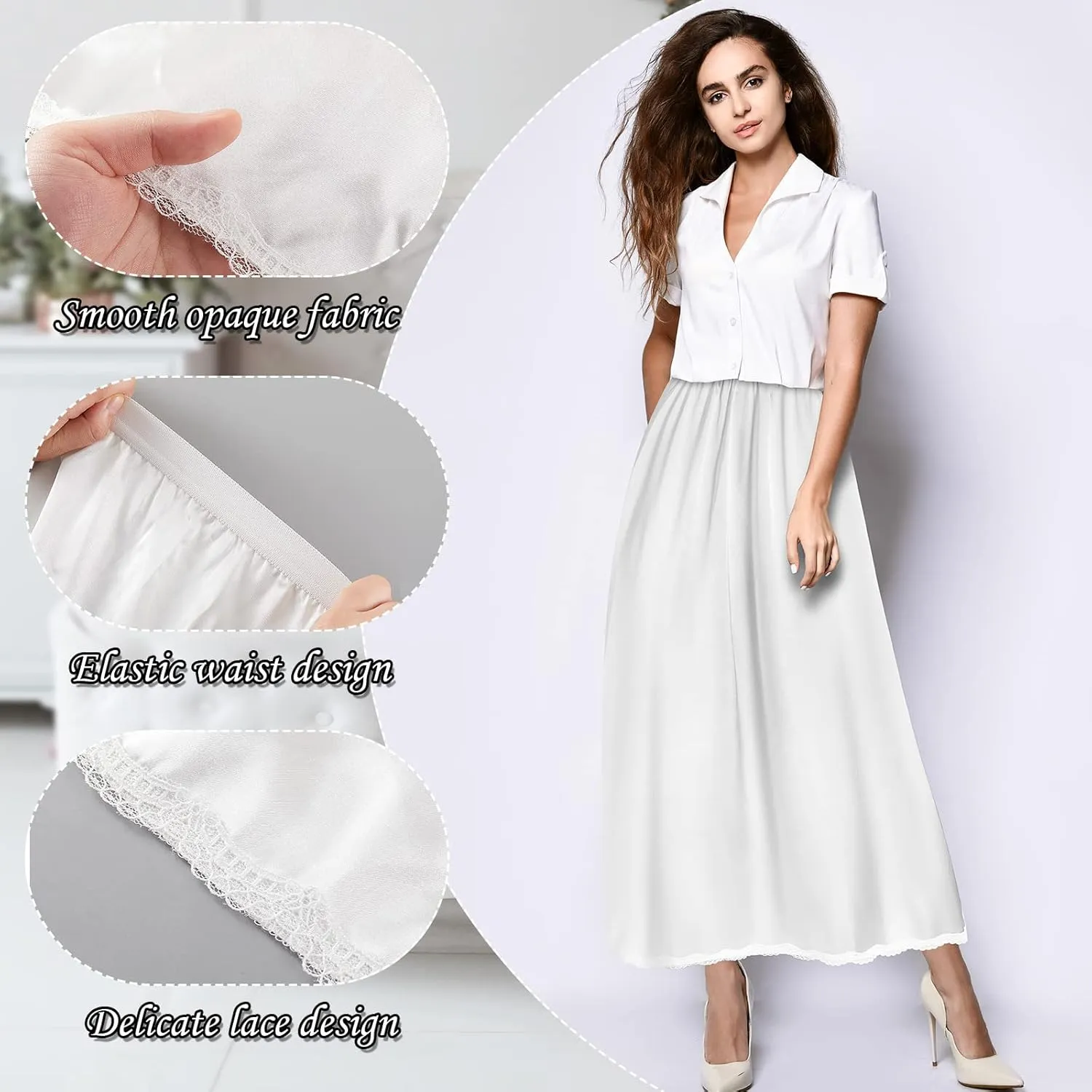 Jadive Women's Satin Half Slip Lace Long Underskirt Skirt Slip Long Slips for Dresses Lingerie Skirt