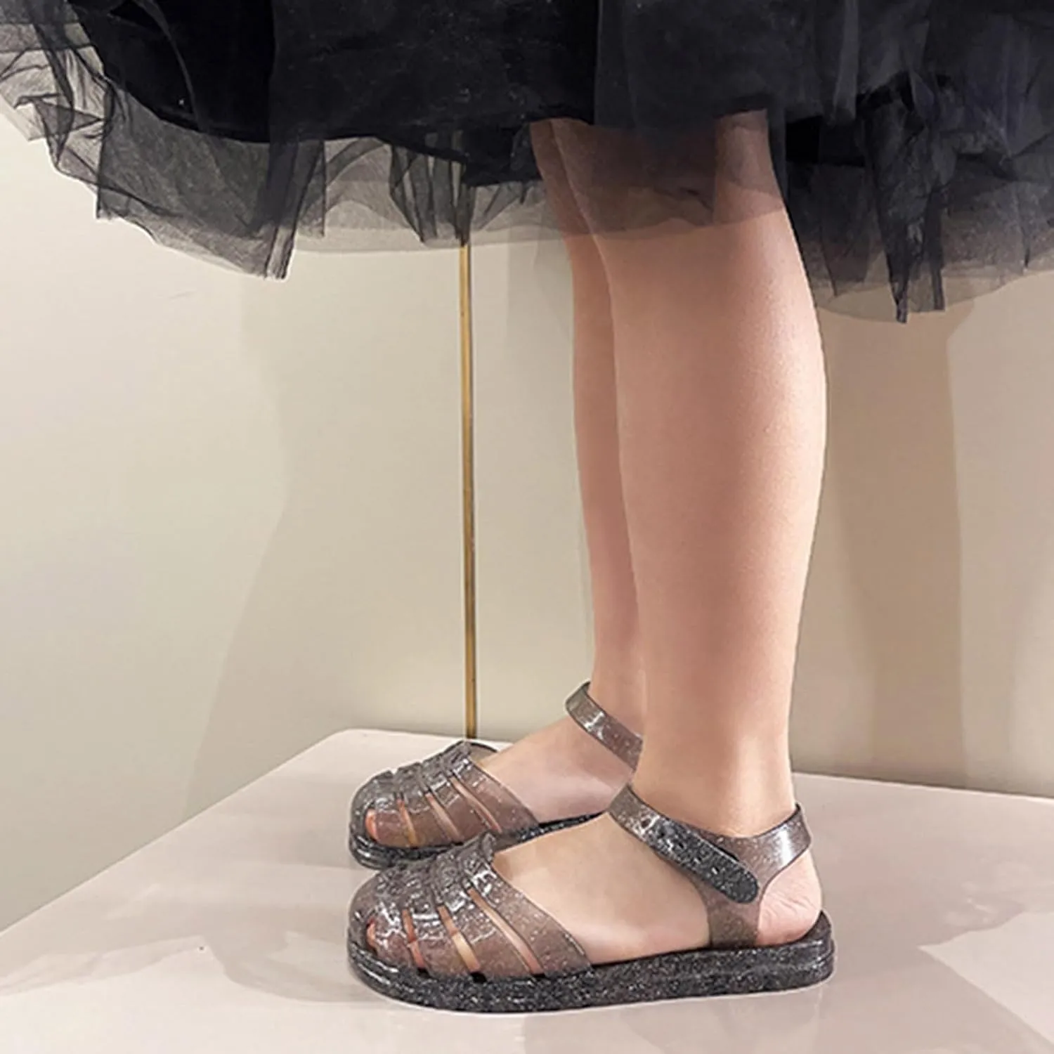 Jelly Sandals for Girls,Closed Toe Princess Costume Summer Dress Shoes Gladiator Water Beach Flat Sandals