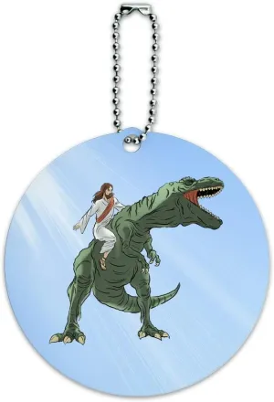 Jesus Riding a T-Rex Round Luggage ID Tag Card Suitcase Carry-On