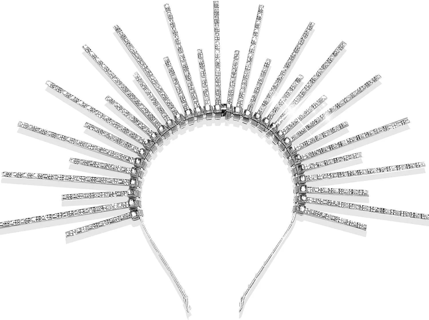 JeVenis Silver Halo Crown Zip Tie Headpiece Rhinestone Headband Sun Goddess Tiara Crown Sunburst Headband Cosplay Wedding Festival Headpiece