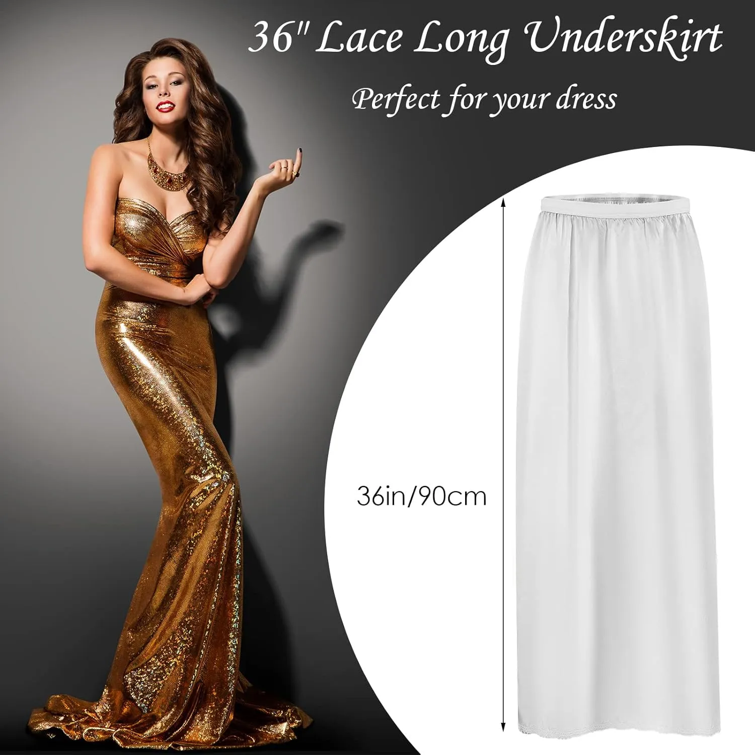 Jiuguva 2 Pieces Half Slip Lace Long Underskirt Women's Satin Half Slip for Under Dresses