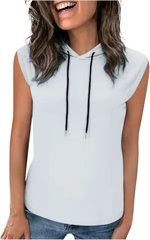 JOAU Women's Workout Hooded Tank Tops Casual Loose Fit Running Gym Sleeveless Hoodie Tee Shirts 2025 Summer Fashion