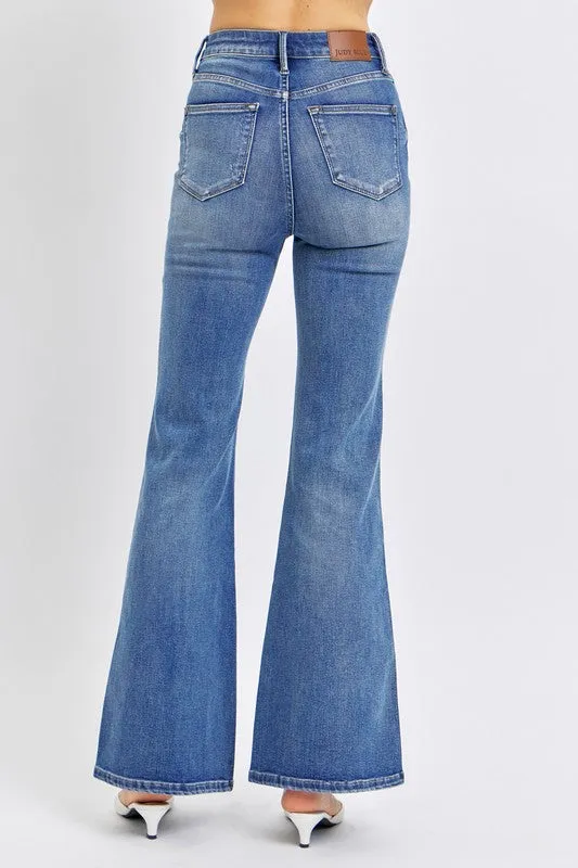 Judy Blue Hi-Waist Tummy Control Contrast Wash Flare