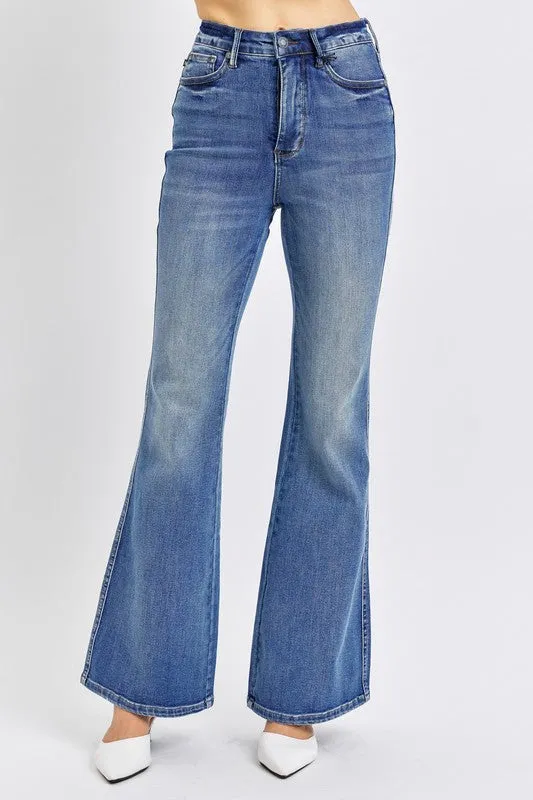 Judy Blue Hi-Waist Tummy Control Contrast Wash Flare