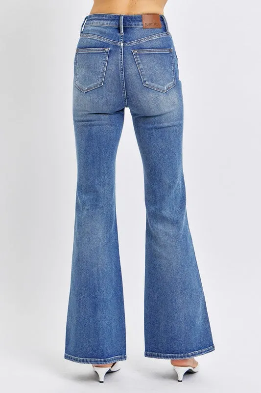 Judy Blue Hi-Waist Tummy Control Contrast Wash Flare