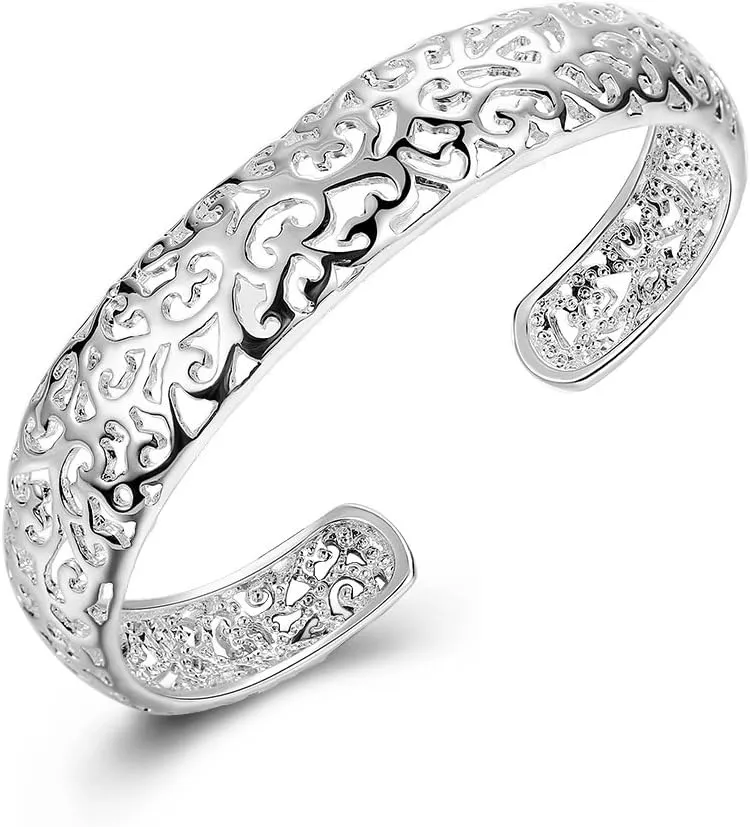 KACON Sterling Silver Bangle Bracelet, Fashion Simple Open Bangles Cuff bracelets for Women