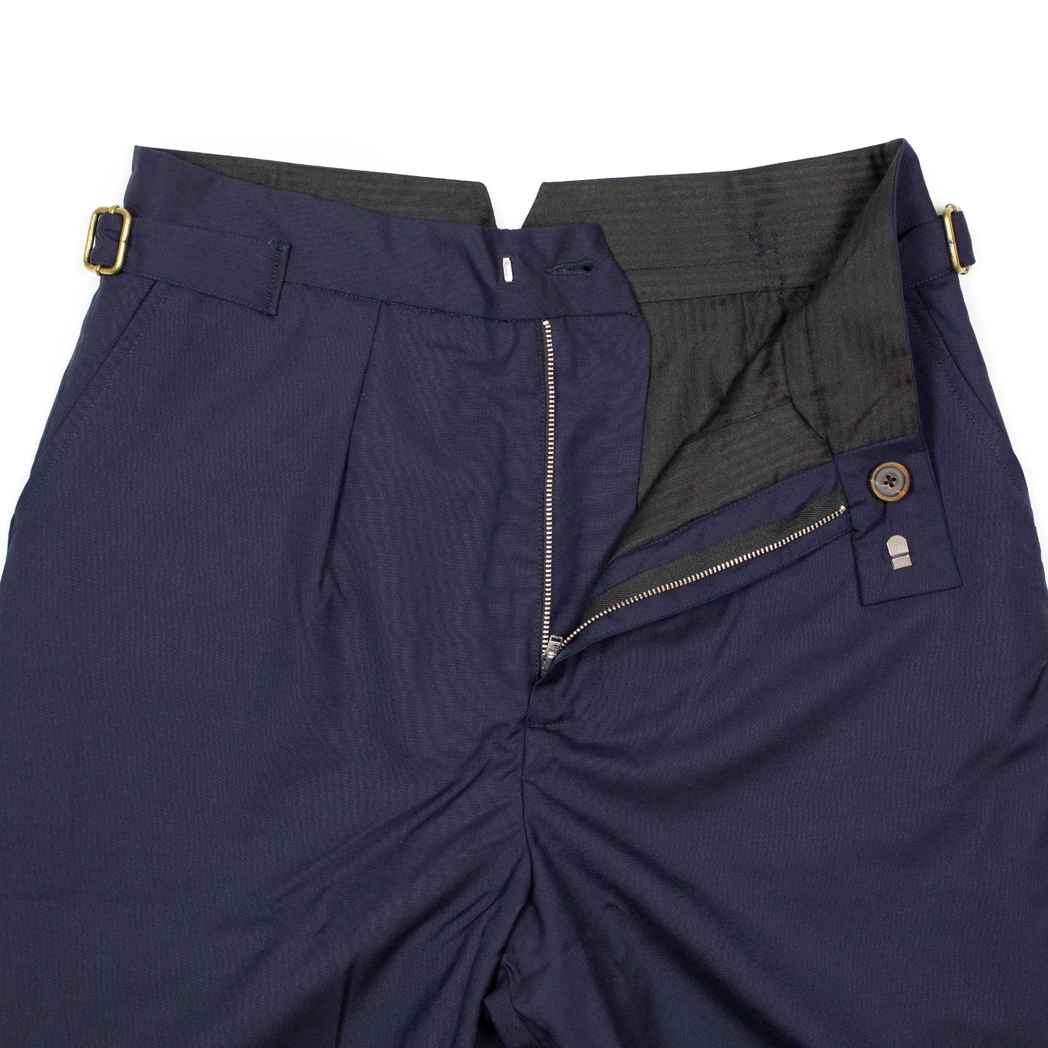 Karl side tab trousers in dark navy Italian tropical wool