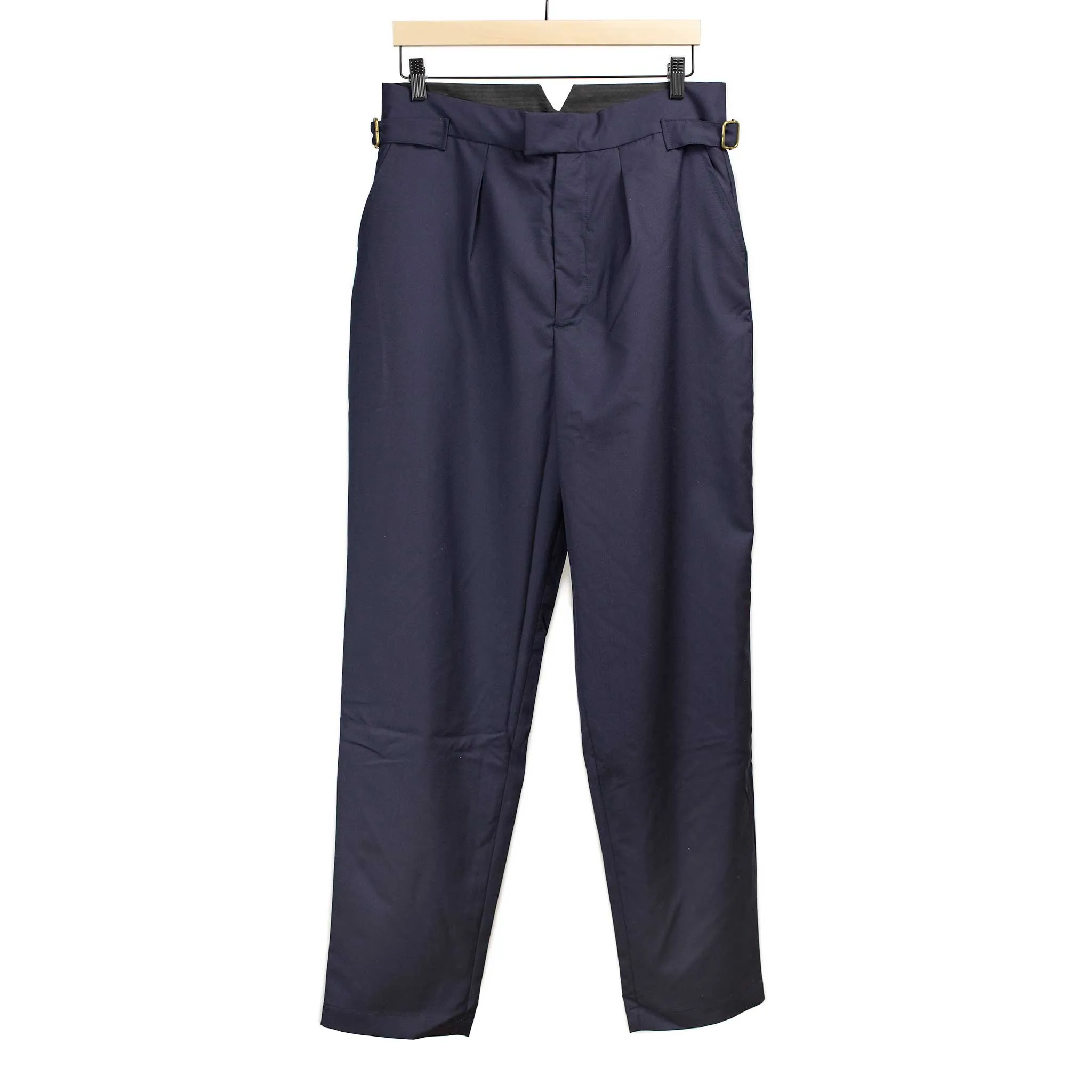 Karl side tab trousers in dark navy Italian tropical wool