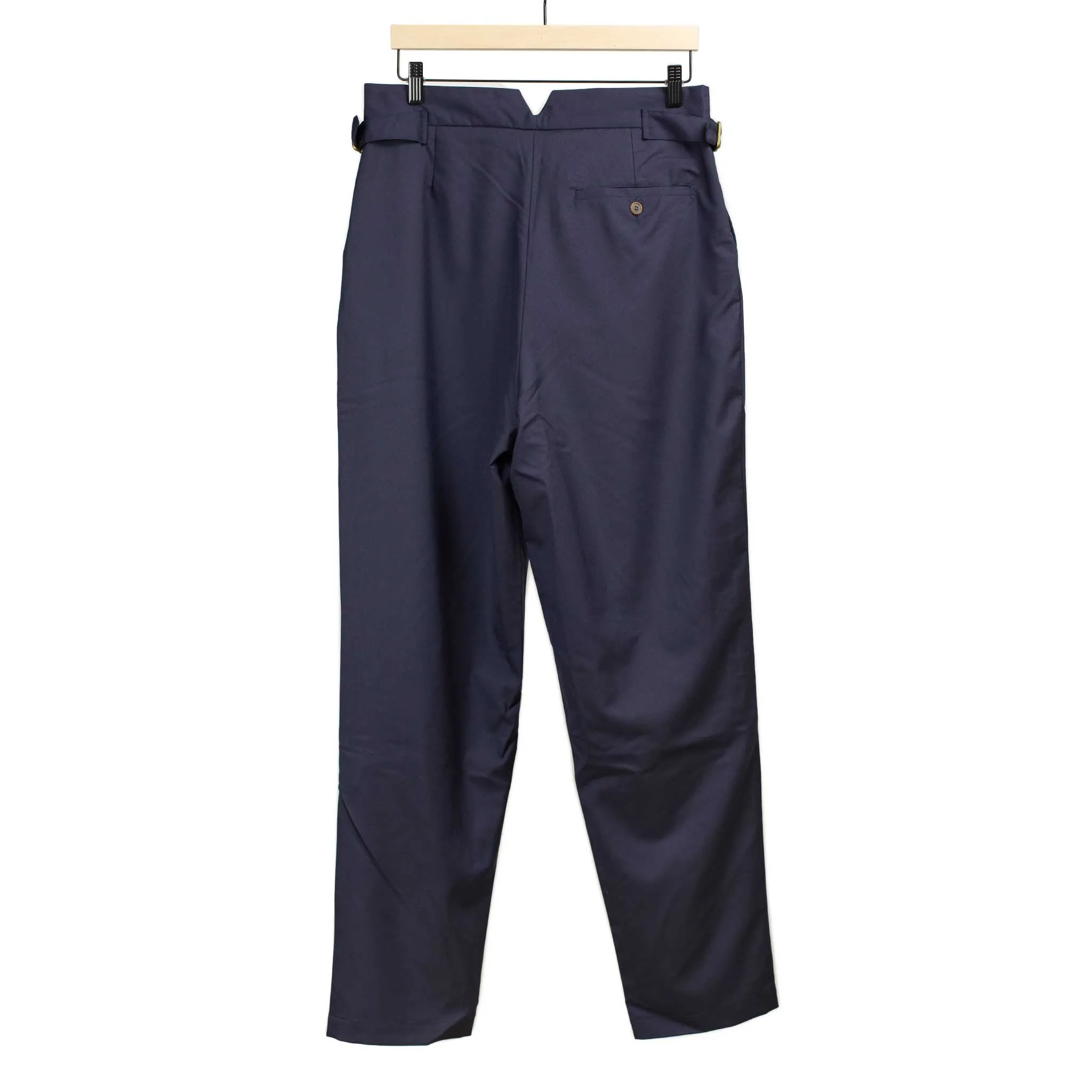 Karl side tab trousers in dark navy Italian tropical wool