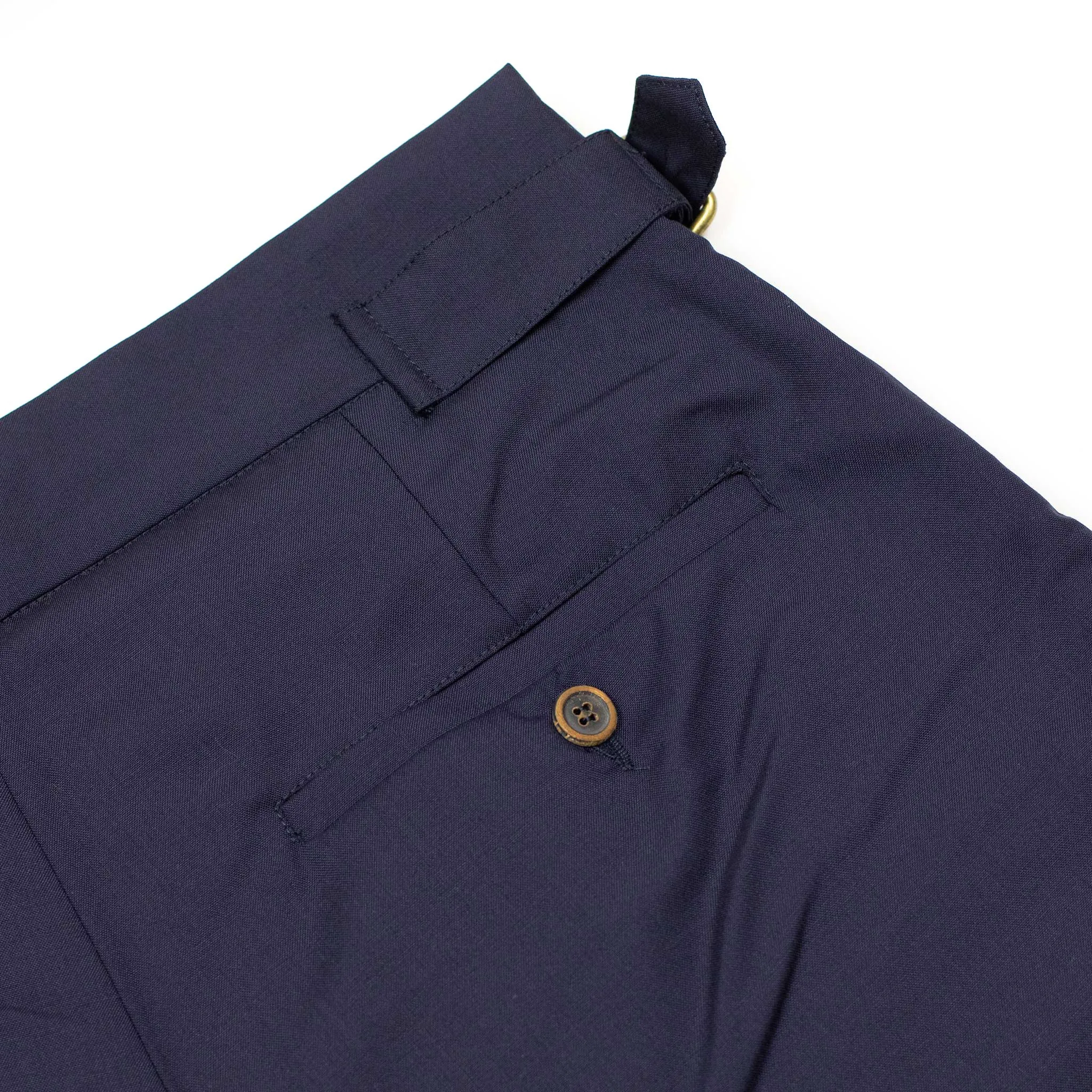 Karl side tab trousers in dark navy Italian tropical wool