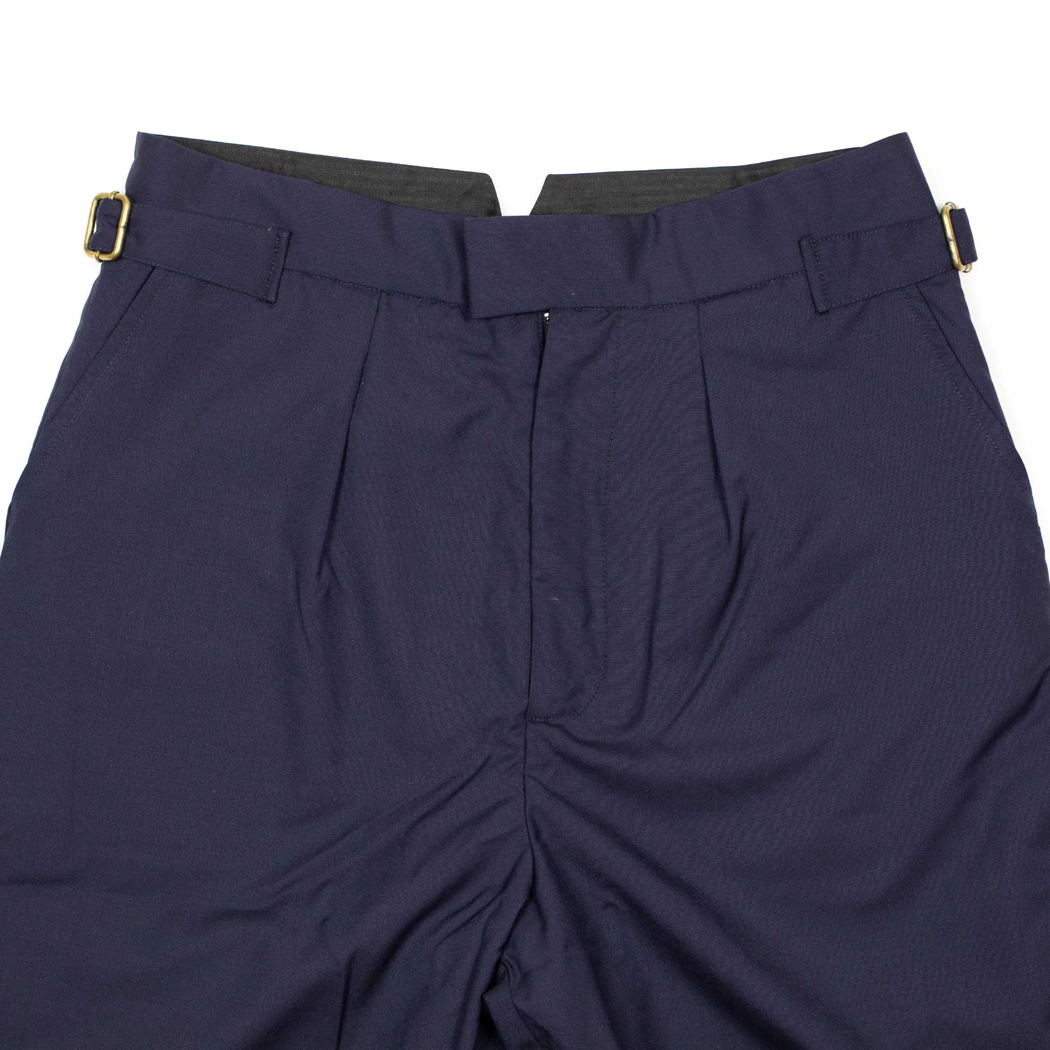 Karl side tab trousers in dark navy Italian tropical wool