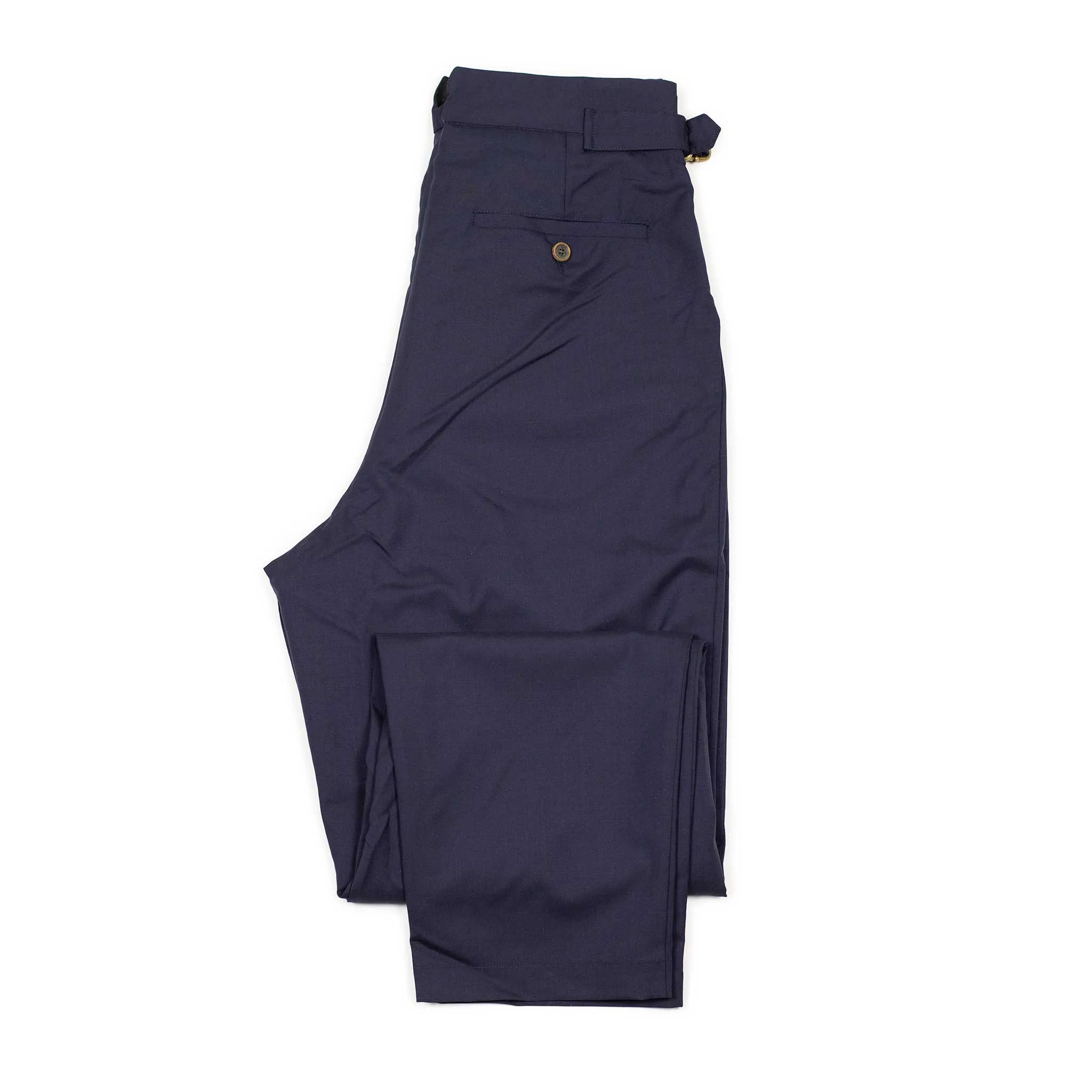 Karl side tab trousers in dark navy Italian tropical wool