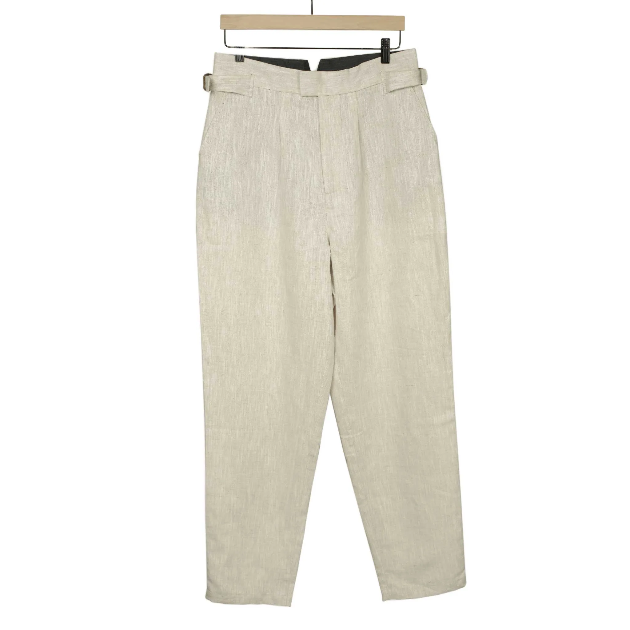 Karl side tab trousers in ecru linen