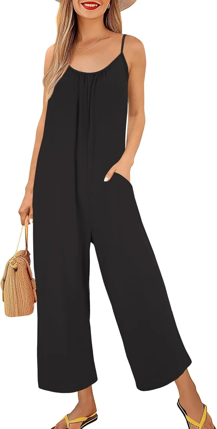 KAY SINN Rompers for Women Jumpsuit Summer Overall Dressy Casual One Piece Spaghetti Long Pant Sleeveless with Pocket