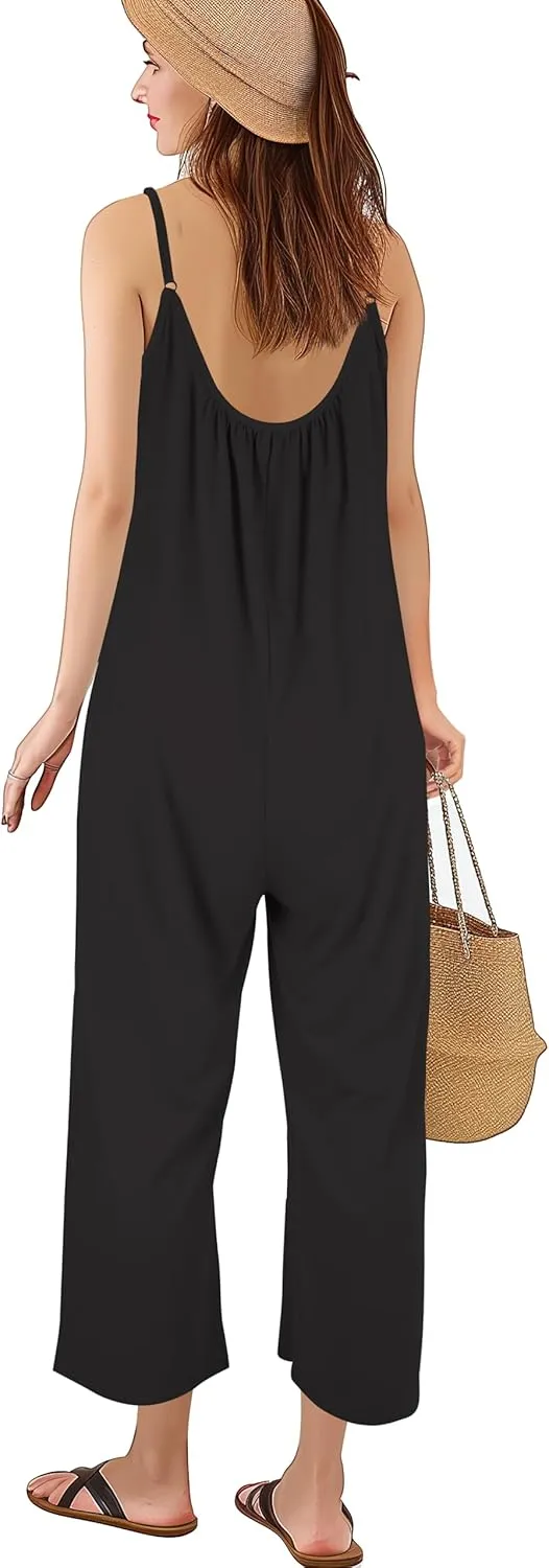 KAY SINN Rompers for Women Jumpsuit Summer Overall Dressy Casual One Piece Spaghetti Long Pant Sleeveless with Pocket