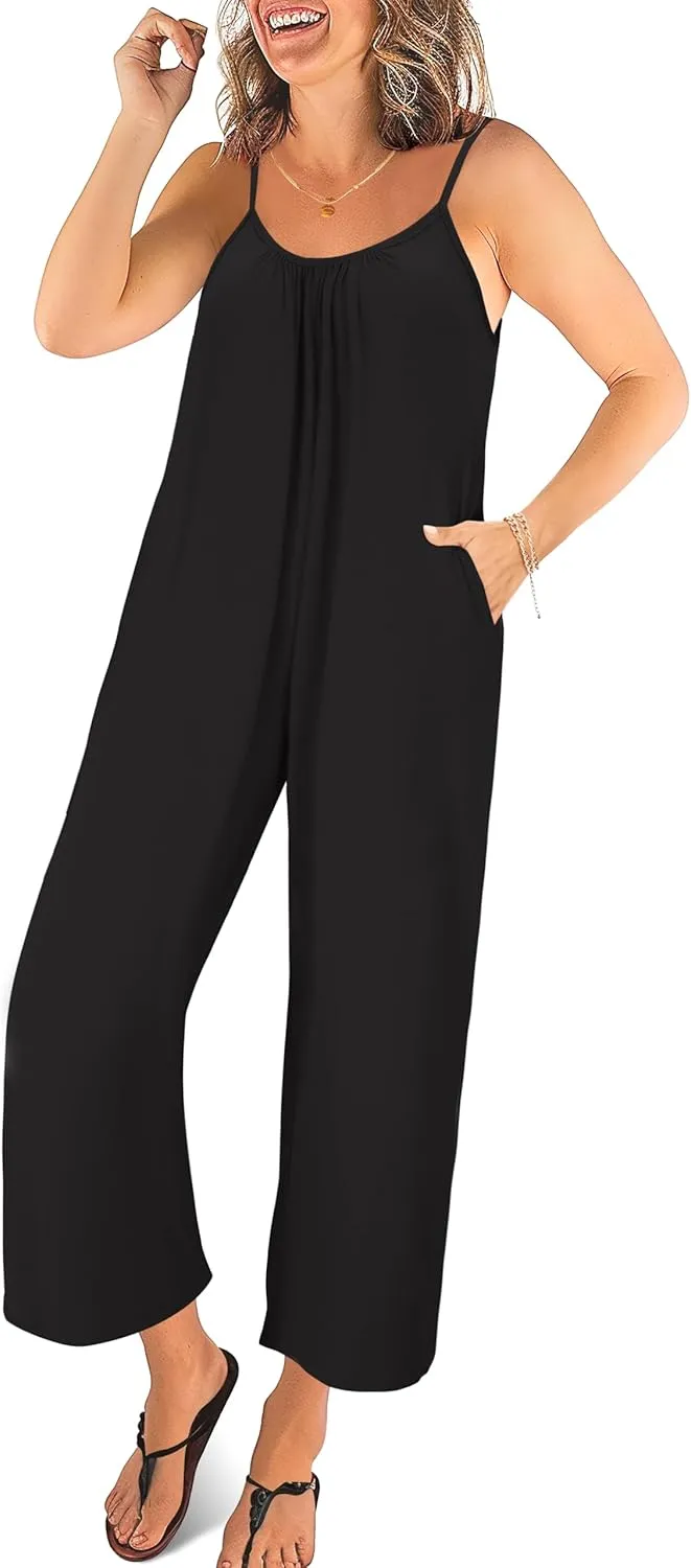 KAY SINN Rompers for Women Jumpsuit Summer Overall Dressy Casual One Piece Spaghetti Long Pant Sleeveless with Pocket