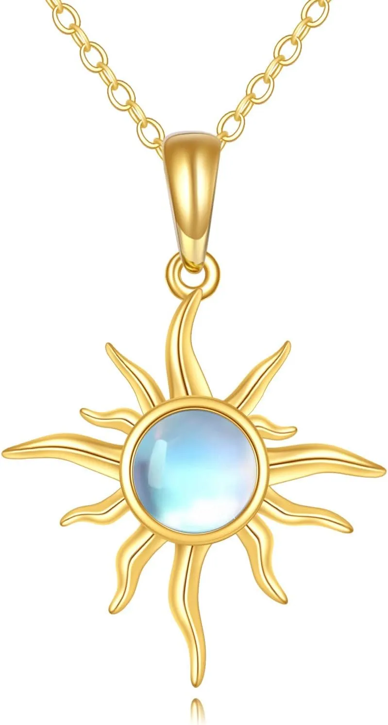 KECHO 14k Gold Sun Necklace Opal/Moonstone Sunburst Pendant Jewelry for Women