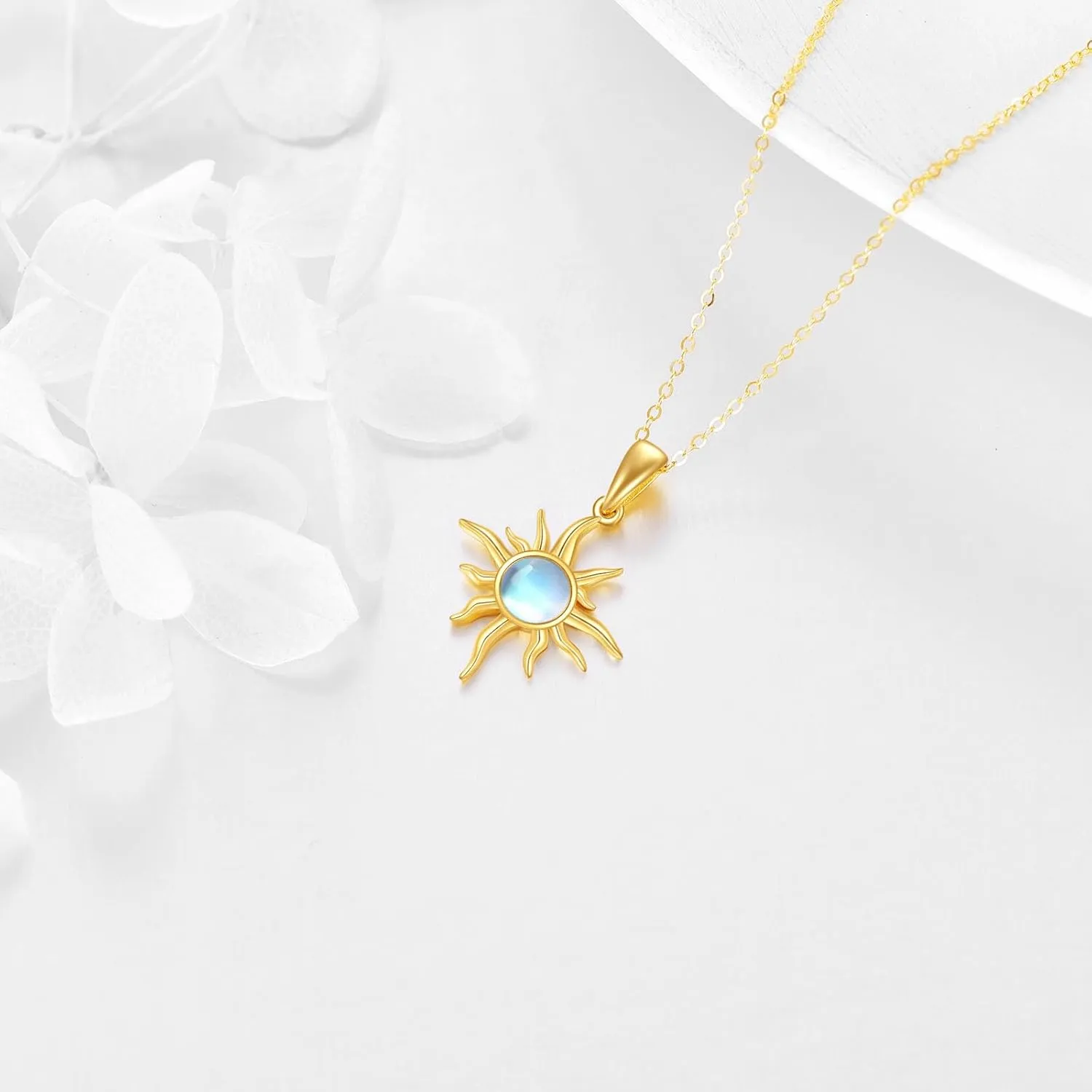 KECHO 14k Gold Sun Necklace Opal/Moonstone Sunburst Pendant Jewelry for Women