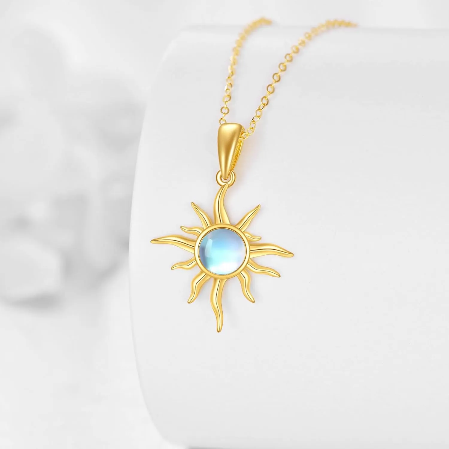 KECHO 14k Gold Sun Necklace Opal/Moonstone Sunburst Pendant Jewelry for Women
