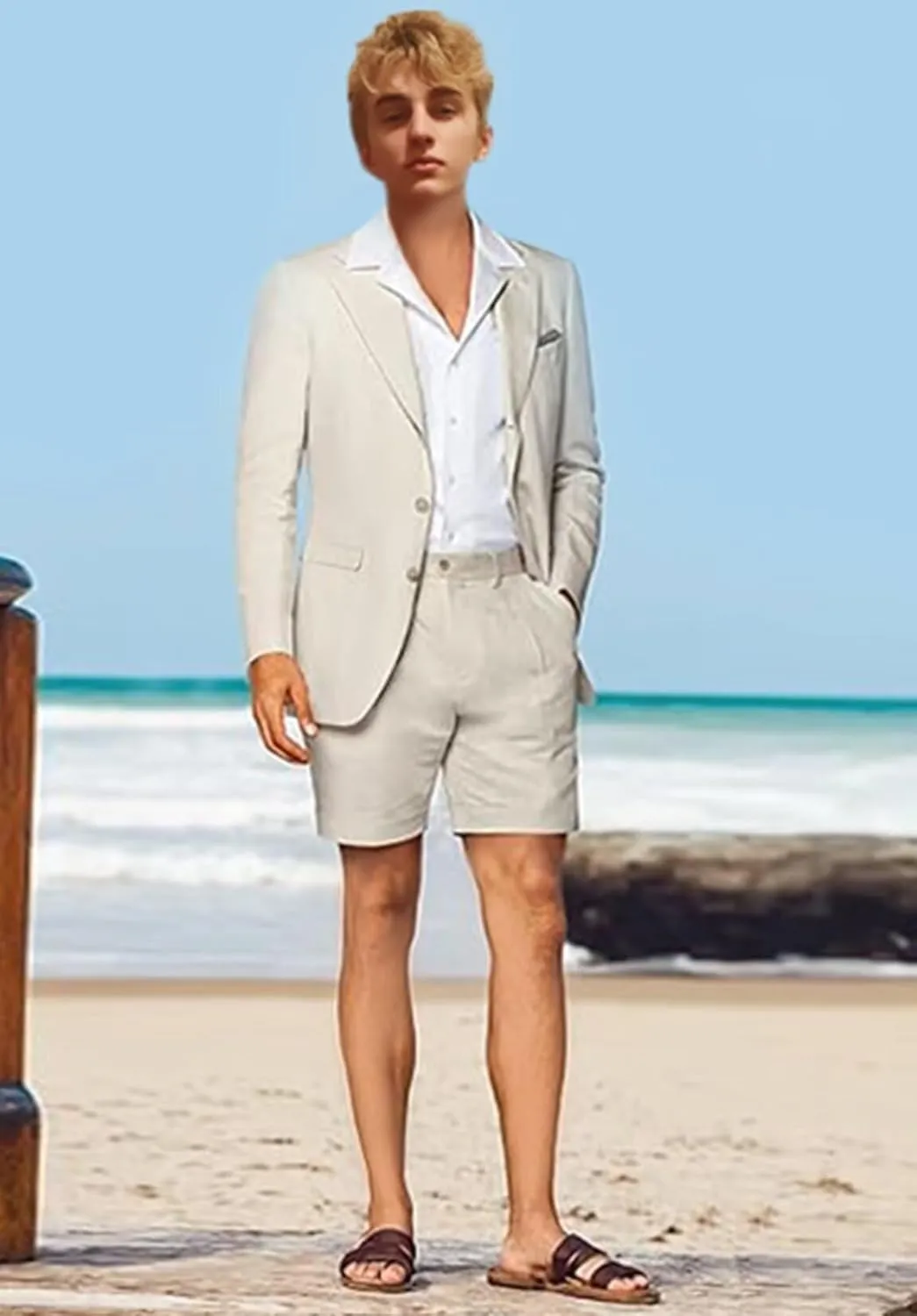Kids Linen Shorts Suit for Boys Summer Outfit Beach Wedding Lightweight Tuxedo Short Suits 2 Piece Set