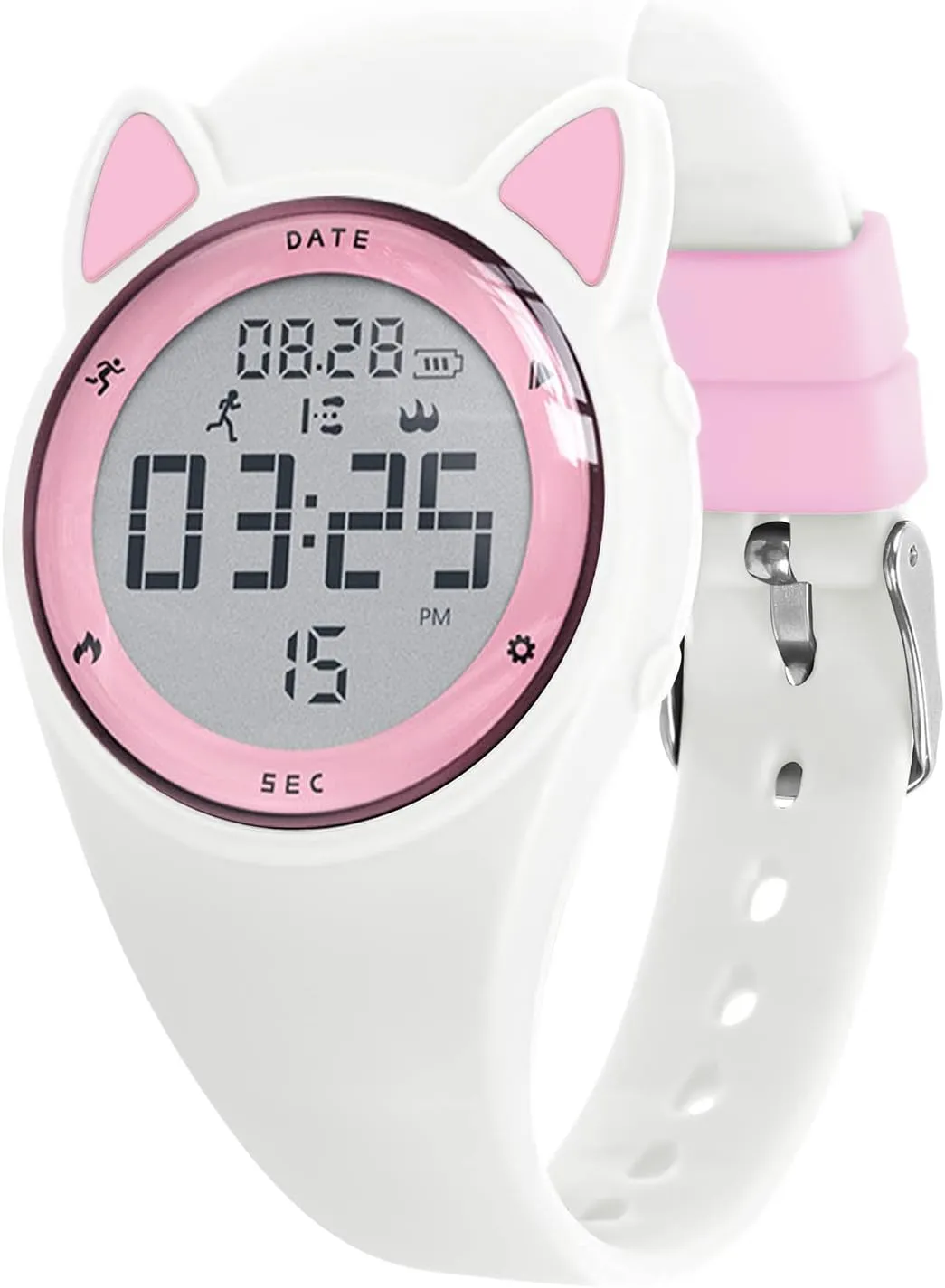 Kids Watch, Digital Watch for Girls Boys, Sport Watch with Alarm Clock, Stopwatch, Waterproof Fitness Tracker with No App for Ages 5-12 Children (MEhuipin-White Pink)