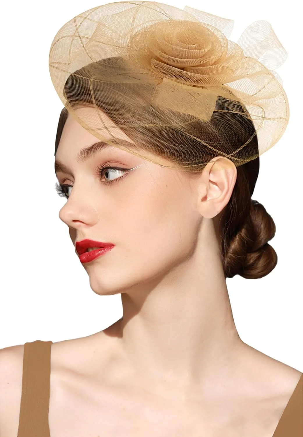 Kidukso Fascinator Hats Mesh Flower Headwear, Women Derby Hats with Headband and Clip for Tea Party Cocktail Party