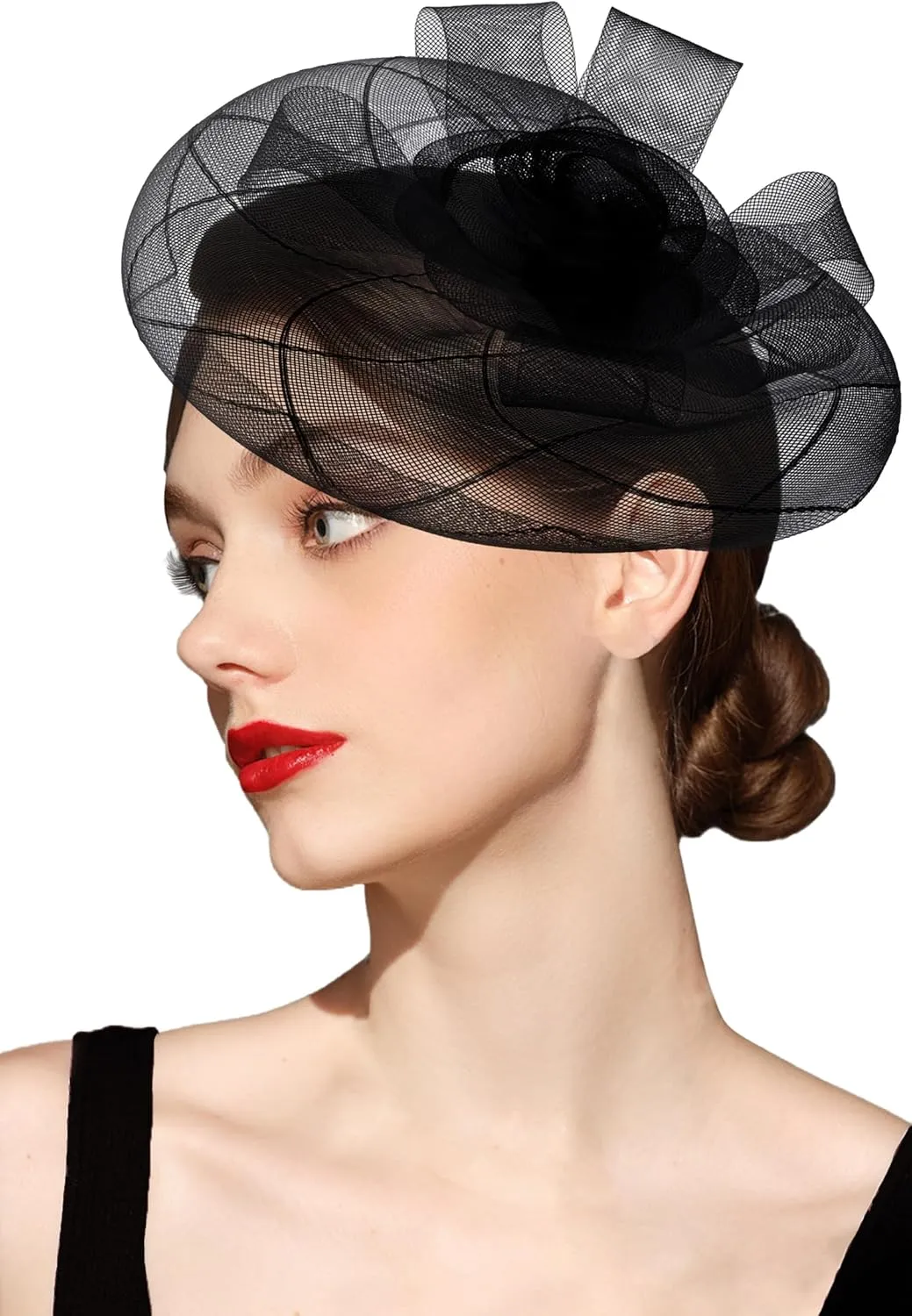 Kidukso Fascinator Hats Mesh Flower Headwear, Women Derby Hats with Headband and Clip for Tea Party Cocktail Party