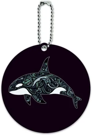 Killer Whale Orca with Waves Round Luggage ID Tag Card Suitcase Carry-On