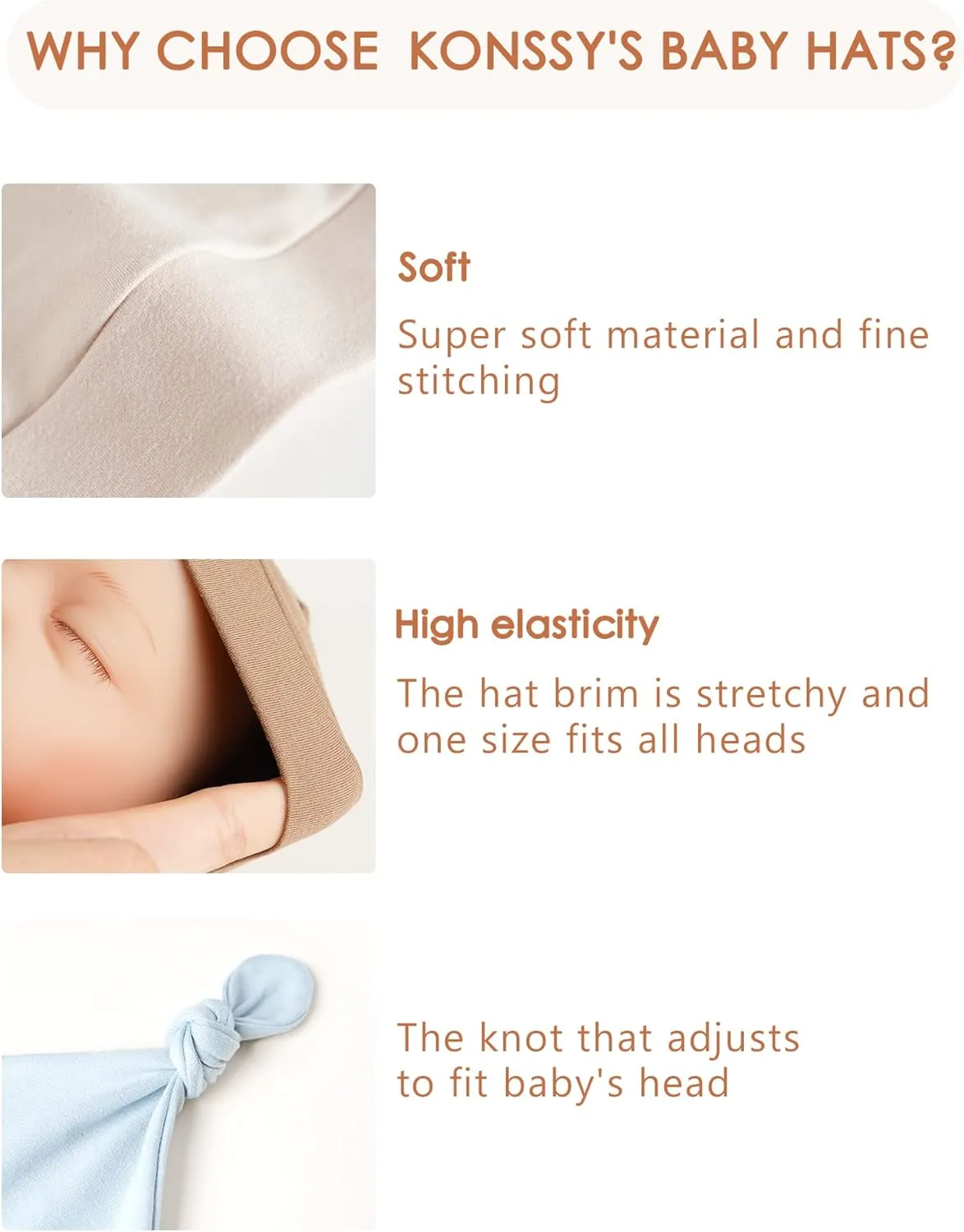 Konssy 6 Pack Baby Newborn Hats Set Knot Beanie Hats Soft for Infant Baby Girls Boys Caps 0-6 Months